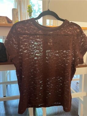 Aerie Sheer Lace Short Sleeve Top - Brown
